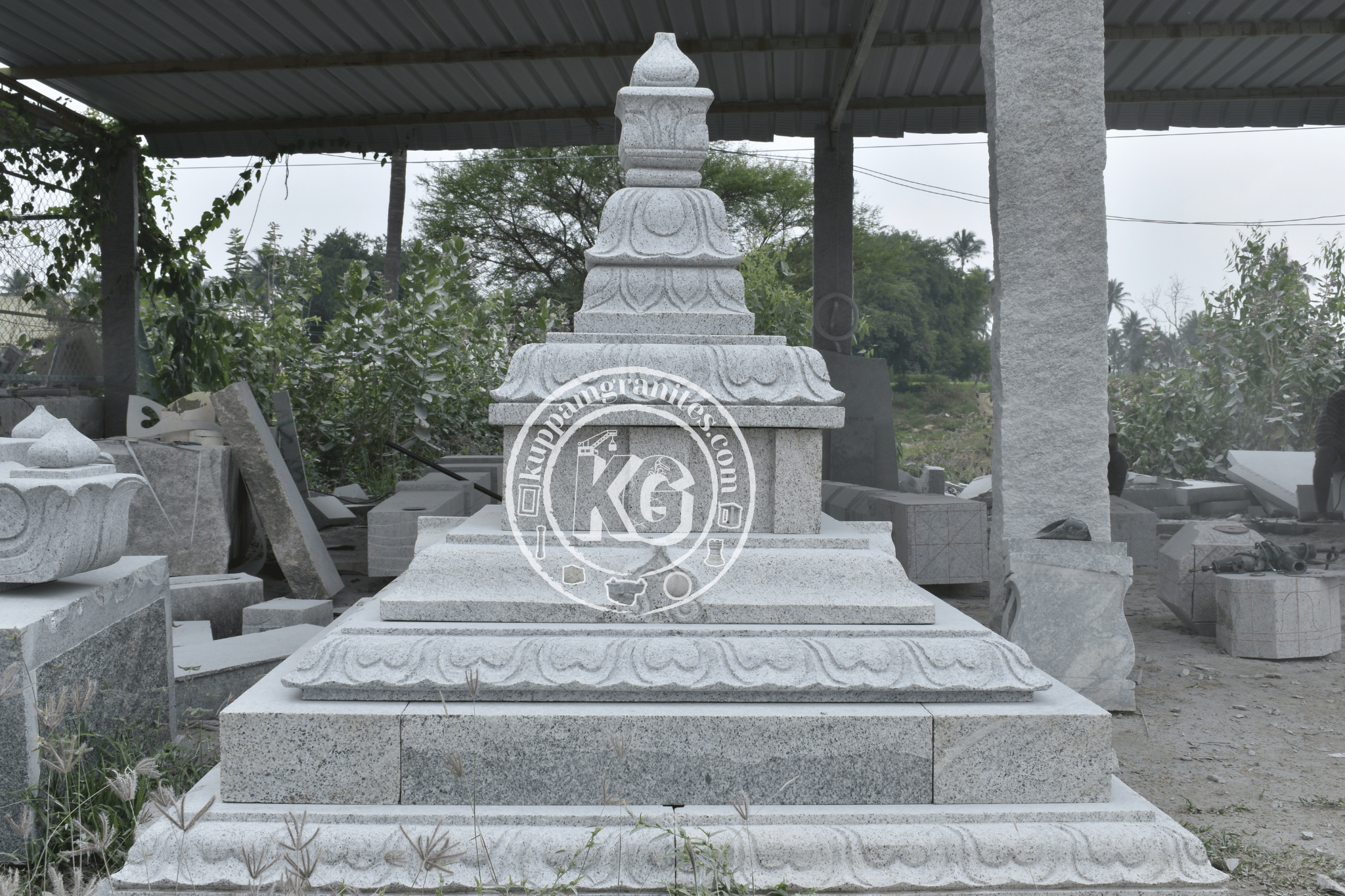 Granite Memorial Stupa with Intricate Carvings
